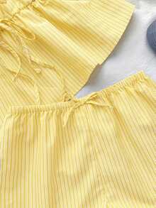 Bộ đồ hè cho bé gái tuổi teen màu xanh dương, áo tank top buộc dây phía trước kèm nơ – và các bộ đồ hè thường ngày. - Màu vàng - Xem 6