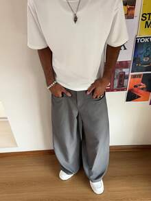 TOKVUE Pantalones casuales de uso diario y para ir al trabajo, de corte holgado y pierna ancha, minimalistas y versátiles para hombres - Gris - Ver 6
