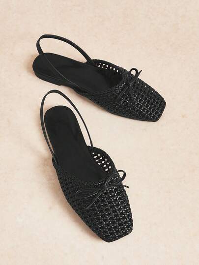 Rosivie Ladies Exquisite Hollow-Out Heel Flat Women's Shoes, Fashionable And Comfortable Square Toe Elegant Flat Shoes