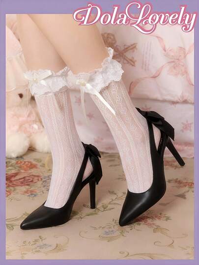 Dola Lovely Tacones de aguja negros para mujer, elegantes con lazo, para cenas, bailes de graduación, y uso Lolita