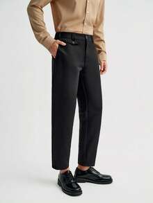 MENRIVO Men's Solid Color Simple Daily Casual Trousers - Black - View 5