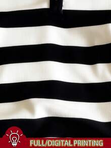 EMERY ROSE Women's Summer Casual Vacation Style Black & White Striped Print Cutout Neck Short Sleeve T-Shirt - Multicolor - View 6