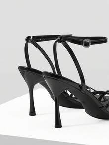 Mnmlis Giày sandal cao gót mũi vuông gợi cảm thời trang dành cho nữ - màu đen - Xem 4