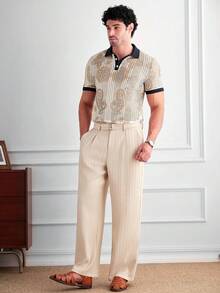 Core Aspect Áo polo nam tay ngắn dáng cổ điển, họa tiết rỗng, phối màu, kiểu dáng thường ngày, phong cách lễ hội. - Nhiều màu - Xem 5