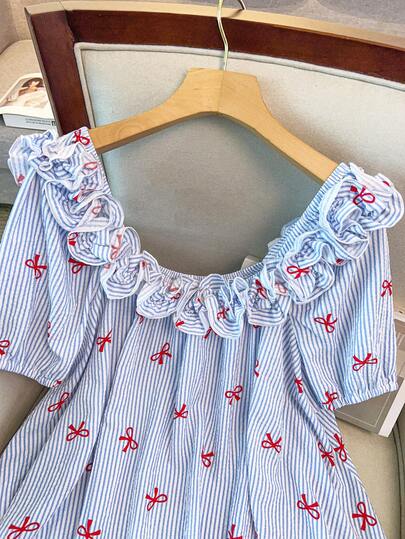 GlowEve CURVE Camisa de manga corta con cuello redondo y decoración de volantes con estampado de mariposa, corte holgado, elegante para ir a trabajar, salir, citas, fiestas, vacaciones en talla grande