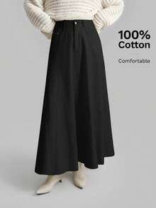 Ontre 2026春夏新款A字喇叭极简女裙，都市通勤商务休闲OL优雅风。 - 黑色 - 查看 4