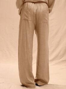 Musero Pantalones de lino oversize solo para primavera, verano, vacaciones y Pascua - Albaricoque - Ver 4