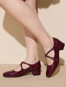 CUCCOO CURVES Breite Füße verbreiterte dünne Damenschuhe, geeignet für breite dicke Füße, dicke Absätze, High Heels, dünne und dicke Damenschuhe in Übergrößen - Bordeaux - Übersicht 1