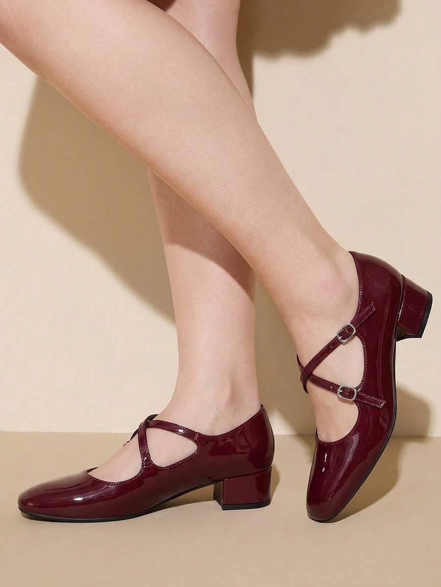 CUCCOO CURVES Breite Füße verbreiterte dünne Damenschuhe, geeignet für breite dicke Füße, dicke Absätze, High Heels, dünne und dicke Damenschuhe in Übergrößen - Bordeaux - Übersicht 1