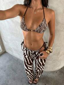 Aloruh 女士夏季新款扎染印花比基尼套装，性感派对音乐节炫彩贝壳装饰女士泳装，女士海滩度假装 - 彩色 - 查看 9