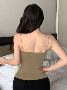 DAZY Áo camisole ôm sát dành cho nữ, có đệm ngực tích hợp và thiết kế xếp ly. - xanh quân đội - Xem 2