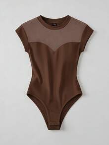 Lumivelle 女士时尚透视网纱立领连体衣带帽袖 - 棕色 - 查看 4