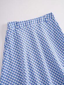 GlowEve 女士优雅格子A字裙 - 藍色 - 查看 5