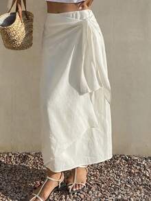Livesso Váy nữ màu trắng, kiểu dáng rộng rãi, thoải mái, thắt eo, thích hợp cho mùa xuân hè, đi làm, dạo phố, nghỉ mát. - trắng - Xem 2