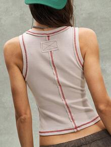 Bohemela Áo tank top dệt kim không tay ôm sát, màu trơn, kiểu dáng thường ngày dành cho nữ. - Màu Xám nhạt - Xem 7