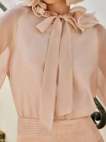 L'Amorae Women's Elegant Party Vacation Night Out Ruffle Neck With Layered Hem Mini Dress Blush Pink Autumn - Apricot - View 3