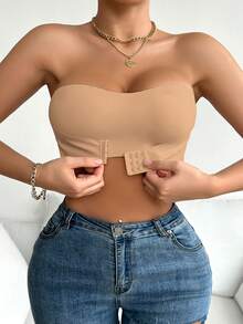 SHEIN Women's Front Closure Padded Push-Up Bra - Camel - View 2