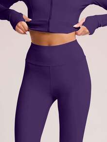 Musera Sport 高腰修身纯色运动紧身裤，适合板式网球、网球、匹克球、健身房、冬季普拉提、日常休闲穿着。 - 紫羅蘭色 - 查看 3