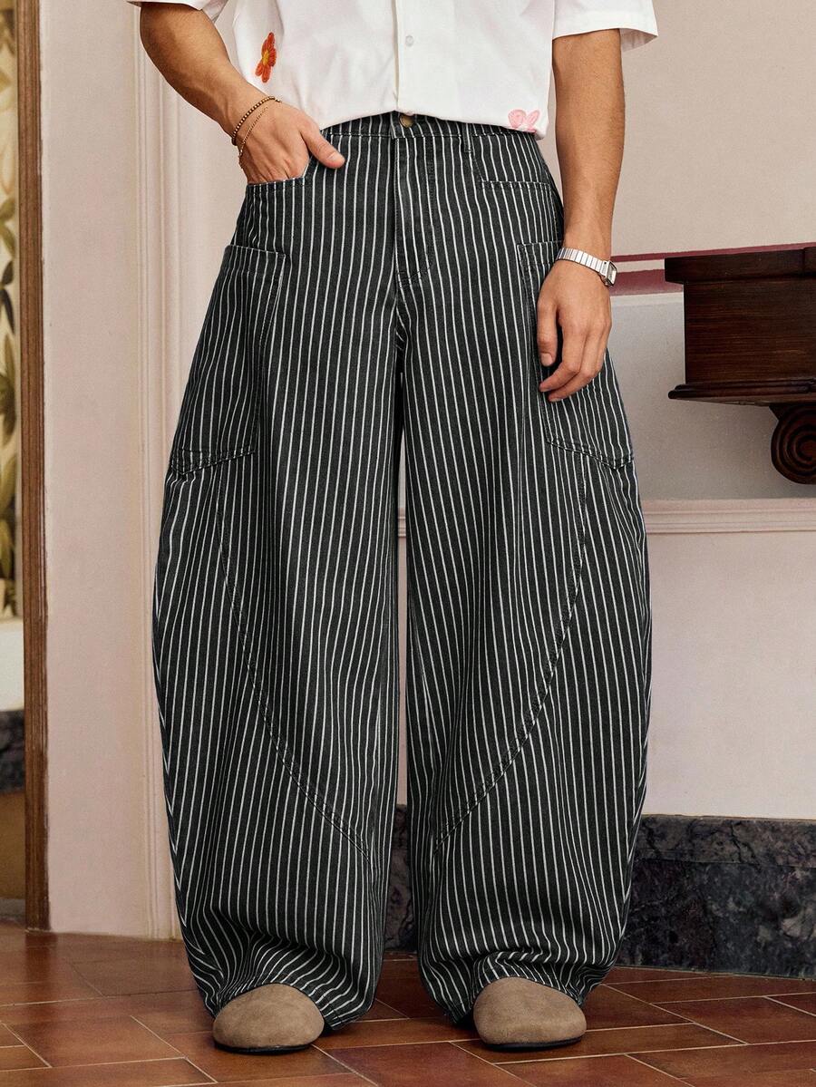 SWAVVY Pantalones casuales sueltos de pierna recta de unicolor para hombres - Negro - Ver 1