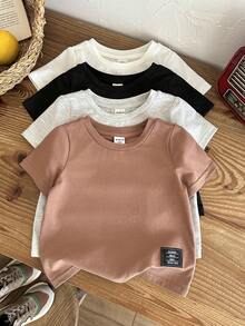 LMoss Kids 4件套男婴针织纯色圆领字母印花休闲T恤套装 - 彩色 - 查看 4