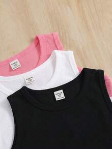 SHEIN Bộ 3 áo tank top crop top cổ cao màu trơn cho bé gái tuổi teen, thích hợp mặc đi học, dự tiệc Ngày của Mẹ, lễ tốt nghiệp hoặc các dịp hè khác. Phù hợp cho mặc hàng ngày, đi chơi, du lịch, nghỉ lễ, phong cách cho các bé gái, trang phục thường ngày, kiểu dáng mới, dự tiệc, thư giãn, trở lại trường học. - Nhiều màu - Xem 4