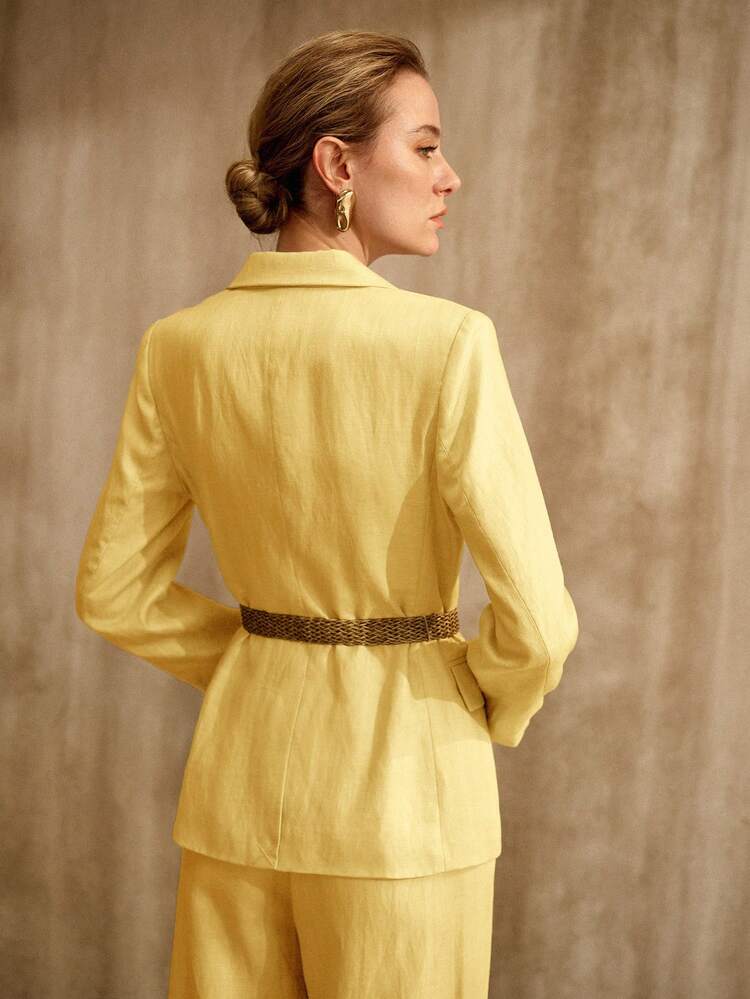SPRING & SUMMER WOVEN WAIST BELT LINEN BLEND SUIT BLAZER, VINTAGE STYLE