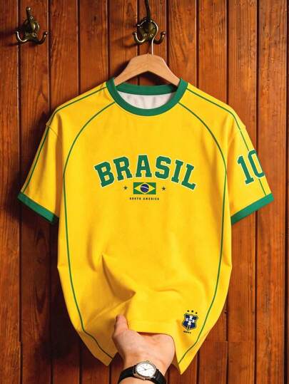 Aesthetic Post Camiseta de fútbol vintage de Brasil, impresión del número 10 de BRASIL americano, camiseta gráfica para hombre, camiseta gráfica para mujer, tops deportivos de moda para hombre, accesorios de fútbol/fútbol