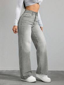 Jeanoix Women's Casual Everyday Commute Loose Fit Wide Leg Jeans - Army Green - View 5