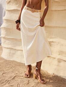 MAIJA Vacation Boho Printed Smocked Waist Flowy Midi Skirt - Beige - View 5