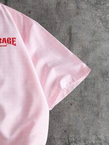 AXEPEAK Men's Casual Letter & Cherry Print Button-Front Short Sleeve Shirt, Summer Graphic Tops Graphic Tee - Pink - View 5