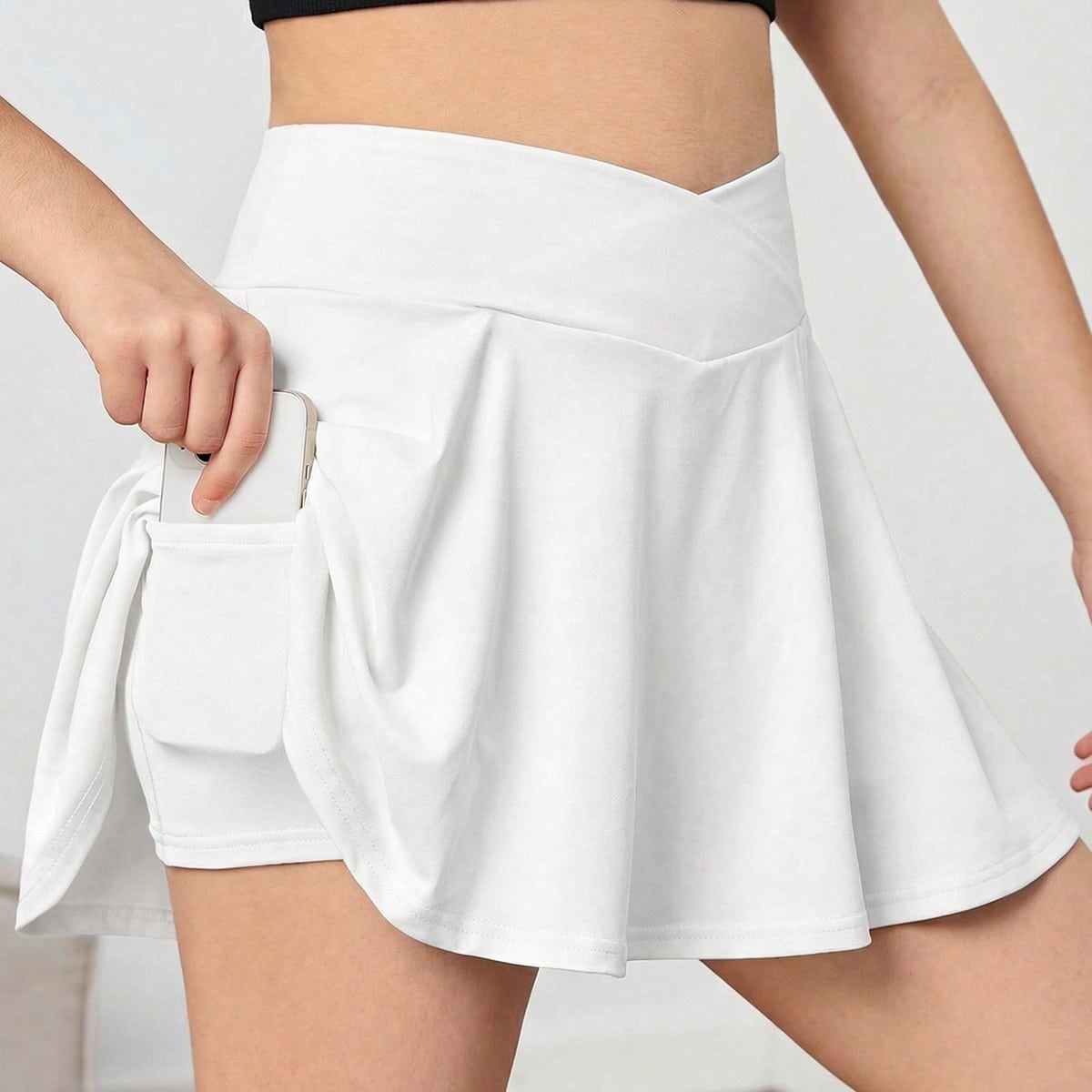 Tween Girl Spring/Summer Casual Sports High Elastic Comfortable Criss-Cross Waist Ruffle Hem Flared Skirt Skort With Phone Pocket Yoga Outfit