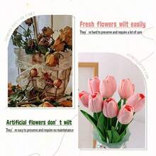 10/20 piezas Tulipanes artificiales de color rosa oscuro, tulipanes falsos realistas para decoración del Día de San Valentín, diseño de interiores del hogar, dormitorio, sala de estar y decoración de fiesta de cumpleaños - Rosa oscuro - Ver 5