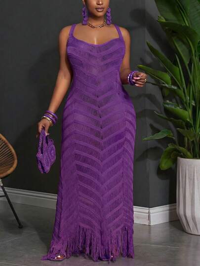 Slaydiva Plus Size Summer Sleeveless Hollow-Out Sheer Dress