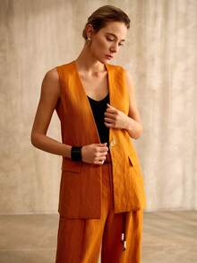 MOTF PREMIUM ÁO KHOÁC NỮ PHA VẢI LINEN KIỂU DÁNG THÔNG THƯỜNG - Rỉ Nâu - Xem 3