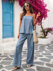 Vivid Eden Women's Casual Paisley Print Denim Camisole Top And Jeans Set, Summer Summer Outfits   Festival Outfits For Women Mother's Day  Beach Outfit Holiday Outfits For Women - Medium Wash - View 4