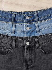 SHEIN Tween Girl Summer Beach Boho Casual 3pcs Black, Blue, White Baggy Denim Ripped Shorts With Slant Pocket,Summer Vacation Concert Rave Festival - Multicolor - View 5