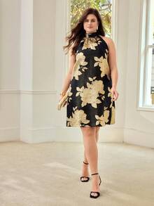MOTF PREMIUM VESTIDO SIN MANGAS CON ESTAMPADO FLORAL TALLA GRANDE - Negro - Ver 8