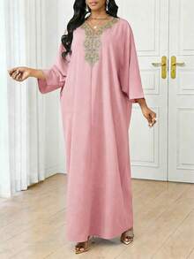 SHEIN Lady Damen V-Ausschnitt Lässig Party & Reise Maxikleid, geeignet für den Sommer - Pink - Übersicht 3