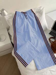 Comfortcana Women's Brown Side Stripe Elastic Waist Casual Loose Fit Sports Pants - Multicolor - View 4