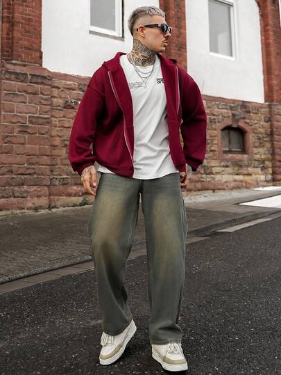 Artur Kramer 男士秋季字母印花拉链连帽休闲卫衣，长袖上衣