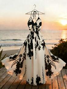 SHEIN Franclia Đầm nữ cổ chữ V, không tay, hở lưng, thắt eo, nơ, chất liệu vải dệt in kỹ thuật số, dáng chữ A, phù hợp mặc hàng ngày và đi nghỉ mát biển. Đầm hè nữ phong cách Boho, trang phục đi biển, trang phục nghỉ dưỡng, đầm đi nghỉ mát, trang phục mùa hè cho nữ, đầm đi biển. - Nhiều màu - Xem 1