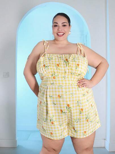 Pretty and Ole Mono con tirantes plisados a cuadros para mujer de talla grande