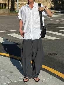 DAZY 男士长款纯色深灰色宽松裤 - 深灰色 - 查看 3