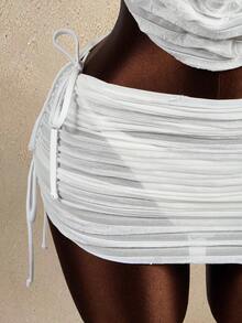 Zestiva Bộ bikini 3 mảnh dành cho nữ, chất liệu vải dệt họa tiết khoét rỗng, điểm nhấn kim loại ở phía trước và trung tâm, kiểu dáng gợi cảm cho mùa hè, tiệc tùng, nghỉ dưỡng, phong cách khu nghỉ mát. - Màu be - Xem 8