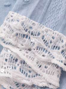 DAZY 2件組女款春季睡衣套裝，迷人3D波點提花面料，珠飾刺繡與荷葉邊睡褲 - 藍色 - 查看 8