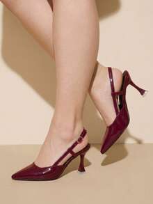CUCCOO CURVES Chaussures femme à large maintien, mode, bout pointu, talon aiguille, bordeaux, chaussures femme à bride arrière. Chaussures femme simples, classiques, confort quotidien, talons hauts épaissis, grande taille - Rouge foncé - Voir 3