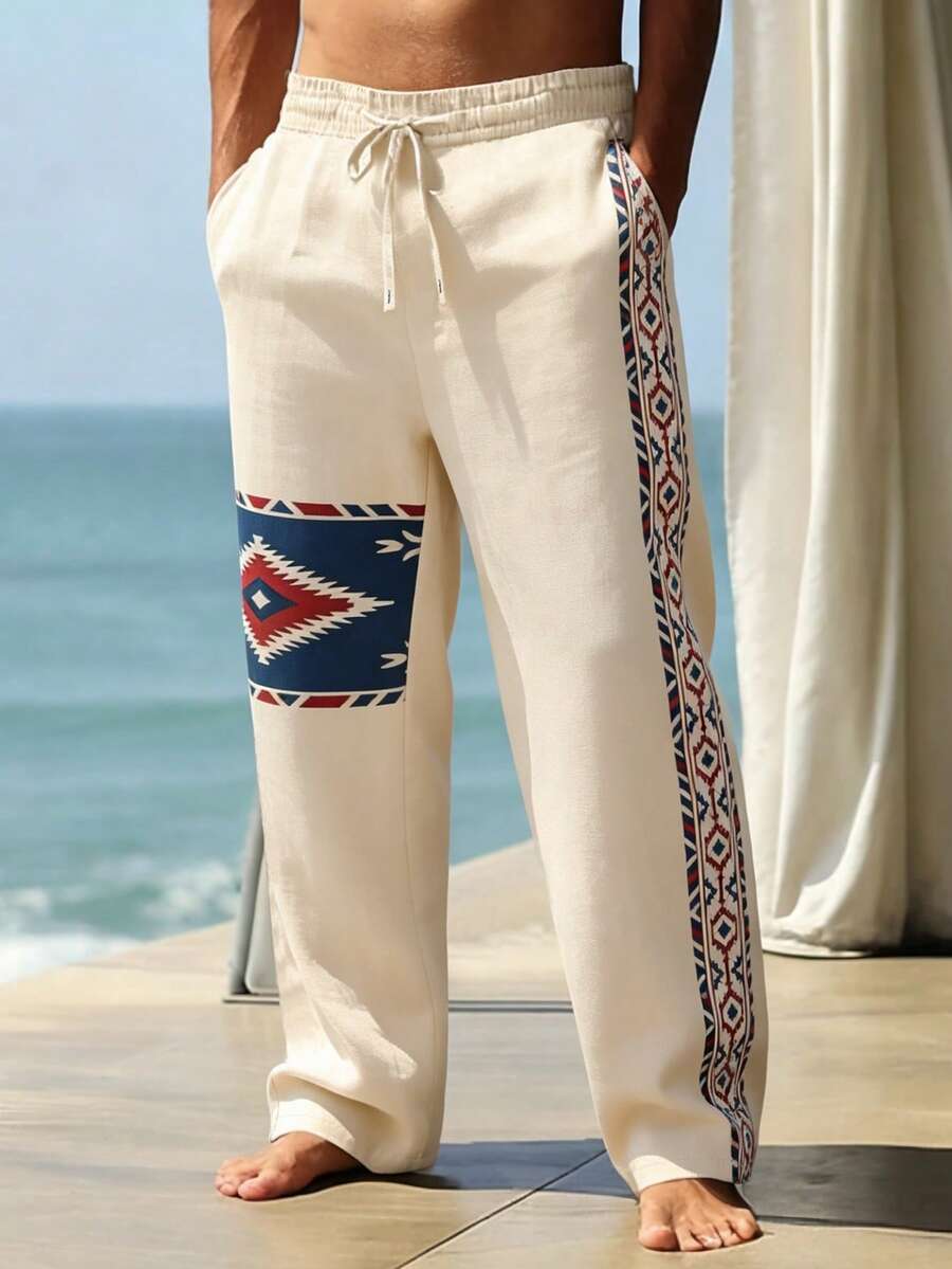 VENTUSAIL 男士弹力腰带休闲直筒裤，适合日常穿着、旅行、海滩度假等场合。这款裤子是度假旅行的必备单品，也是送给男友或老公的绝佳礼物。 - 米色 - 查看 1