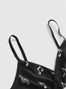 ROMWE Áo tank top nữ in họa tiết nốt nhạc, vạt áo bất đối xứng, gợi cảm phong cách Y2K. - màu đen - Xem 4