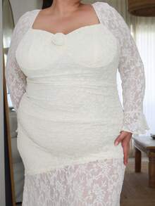 Pretty and Ole Robe côtelée imprimée de fleurs jacquard de style vintage romantique pour femmes grandes tailles, vêtements pour femmes en automne, robe en tissu jacquard, robe crème, robe de soirée longue, robe pour invité de mariage d'automne, robe de mariée, robe élégante, robe fluide, robe pour rendez-vous galant - Nude - Voir 3