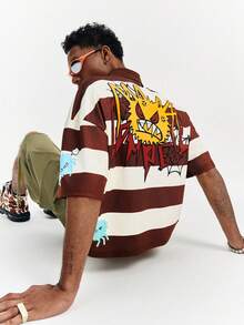 PAVTROS Men's Letter Print Striped Casual Versatile Daily Wear Short Sleeve T-Shirt - Brown - View 7